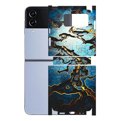 Samsung M/F/Note/Flip and C Phone Skins (All Models) - Blue Gold Abstract - 3D Embossed Finish (L-11) Samsung Galaxy Z Flip 4
