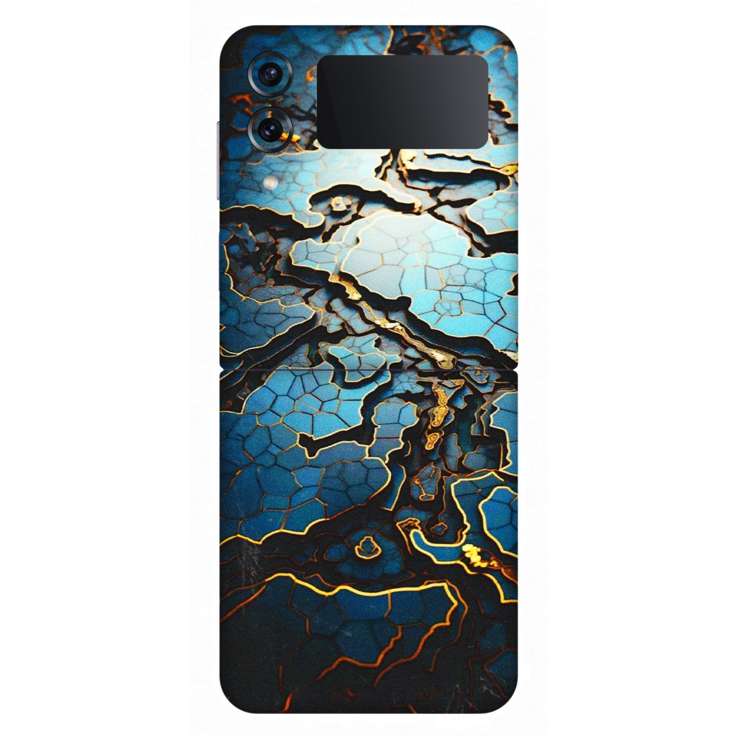 Samsung M/F/Note/Flip and C Phone Skins (All Models) - Blue Gold Abstract - 3D Embossed Finish (L-11) Samsung Galaxy Z Flip 4