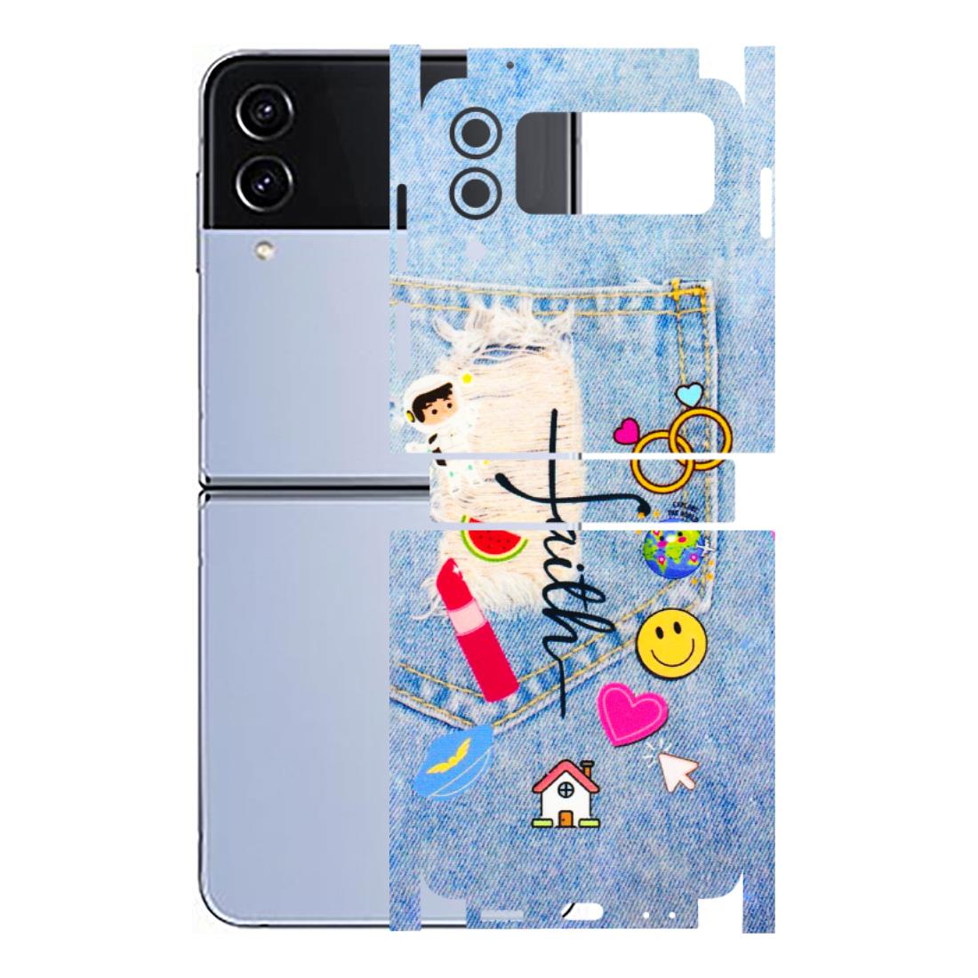 Samsung M/F/Note/Flip and C Phone Skins (All Models) - Denim Jeans Pocket - 3D Embossed Finish (L-134) Samsung Galaxy Z Flip 4