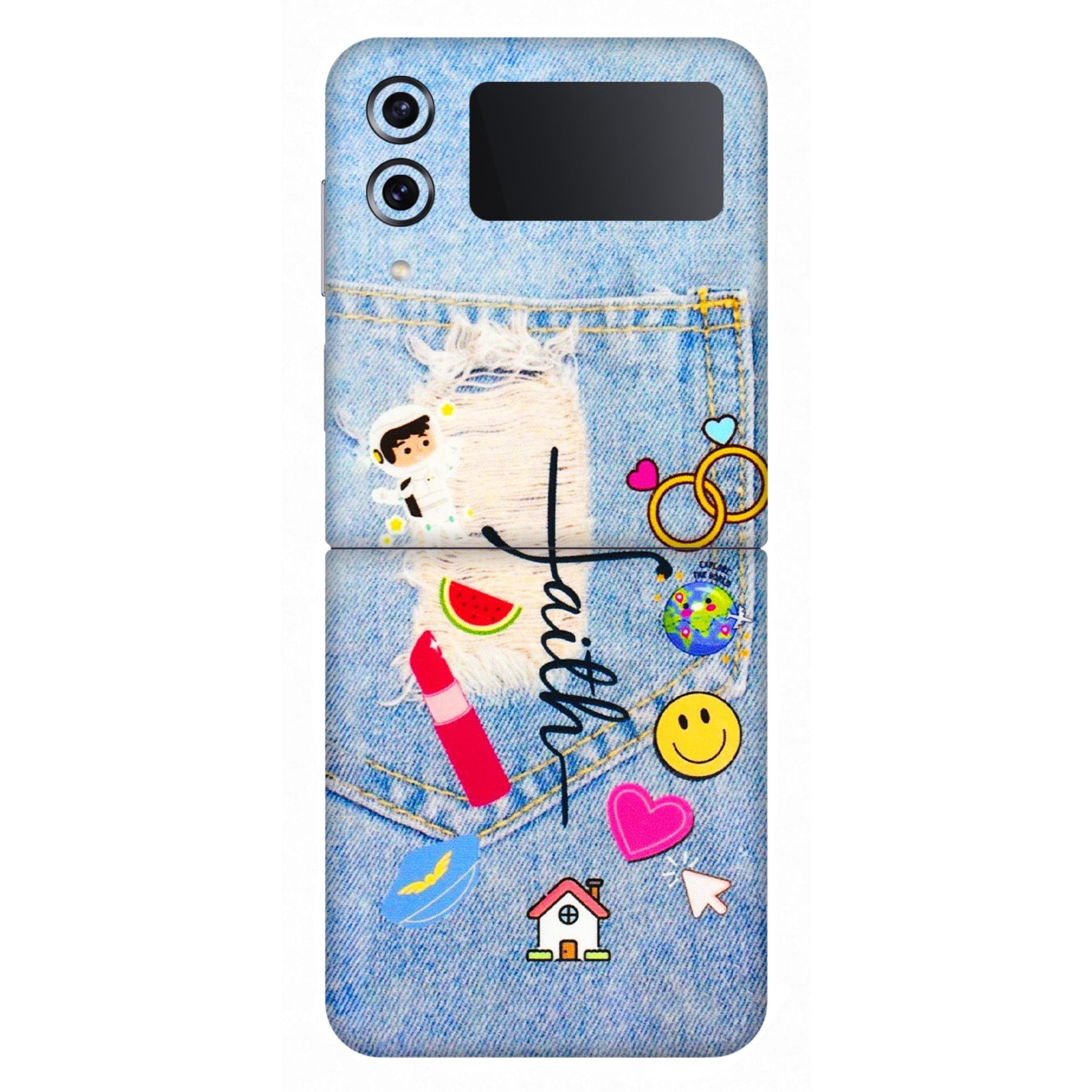 Samsung M/F/Note/Flip and C Phone Skins (All Models) - Denim Jeans Pocket - 3D Embossed Finish (L-134) Samsung Galaxy Z Flip 4