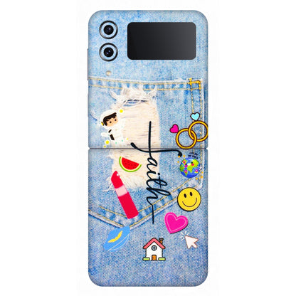 Samsung M/F/Note/Flip and C Phone Skins (All Models) - Denim Jeans Pocket - 3D Embossed Finish (L-134) Samsung Galaxy Z Flip 4