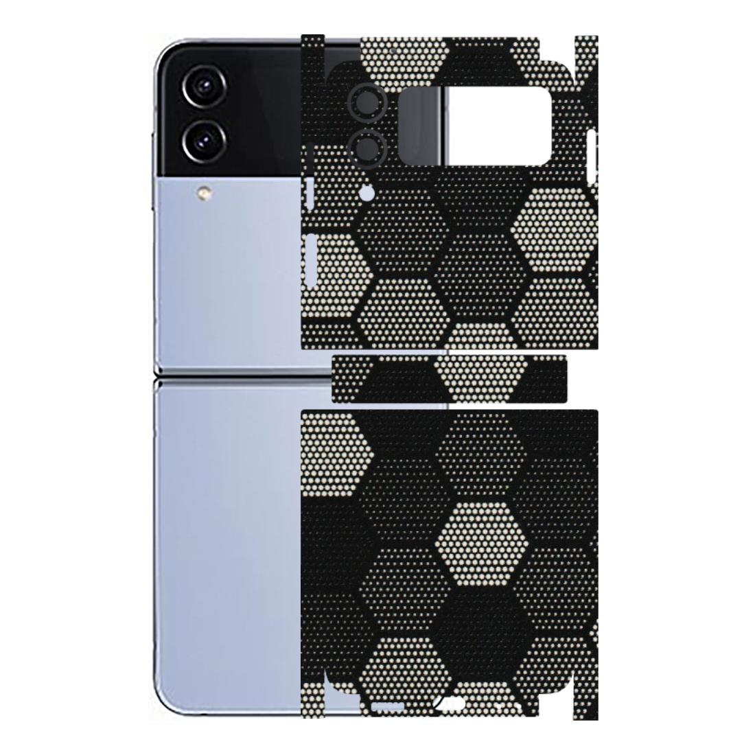 Samsung M/F/Note/Flip and C Phone Skins (All Models) - Black & White Dotted Honeycomb Texture - 3D Embossed Finish (L-202) Samsung Galaxy Z Flip 4