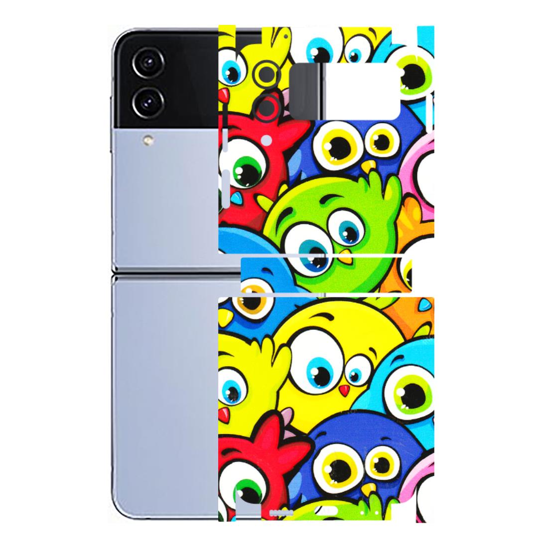 Samsung M/F/Note/Flip and C Phone Skins (All Models) - Cute Fluffy Birds - 3D Embossed Finish (L-213) Samsung Galaxy Z Flip 4