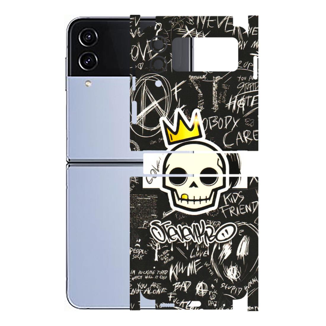 Samsung M/F/Note/Flip and C Phone Skins (All Models) - Funny Skull Black Chalk Grafitti - 3D Embossed Finish (L-22) Samsung Galaxy Z Flip 4