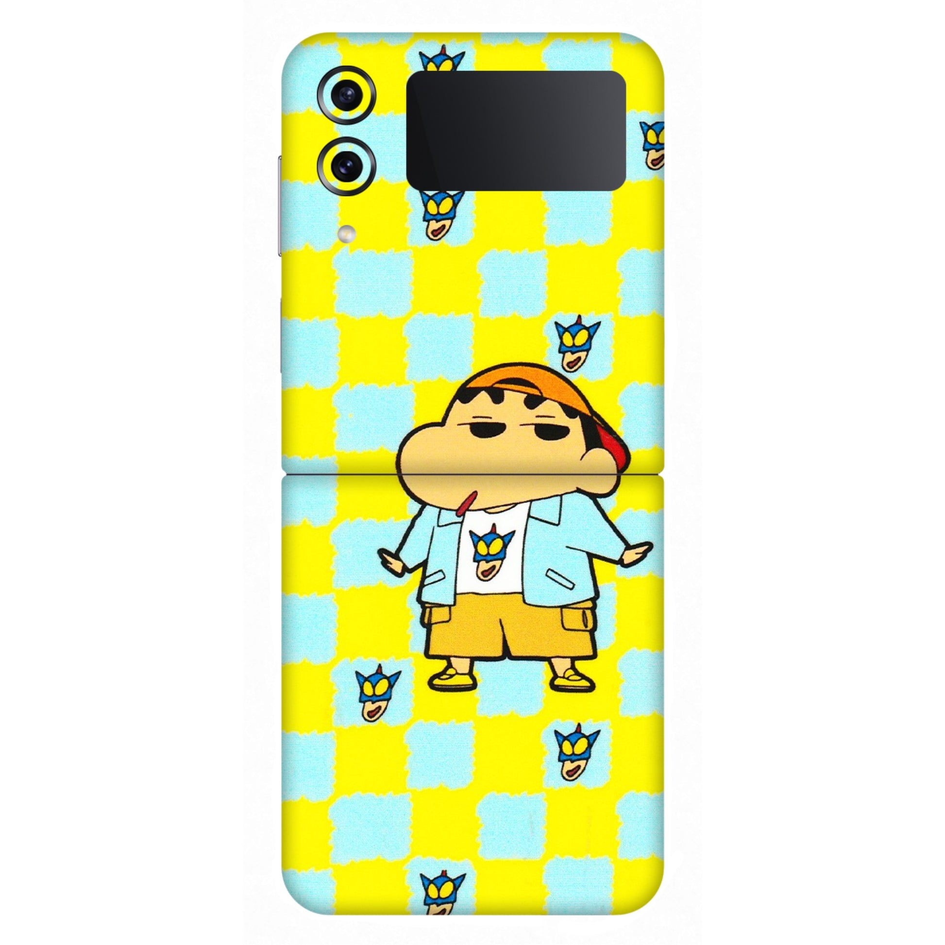 Samsung M/F/Note/Flip and C Phone Skins (All Models) - Yellow Blue Shinchan Cute - 3D Embossed Finish (L-221) Samsung Galaxy Z Flip 4