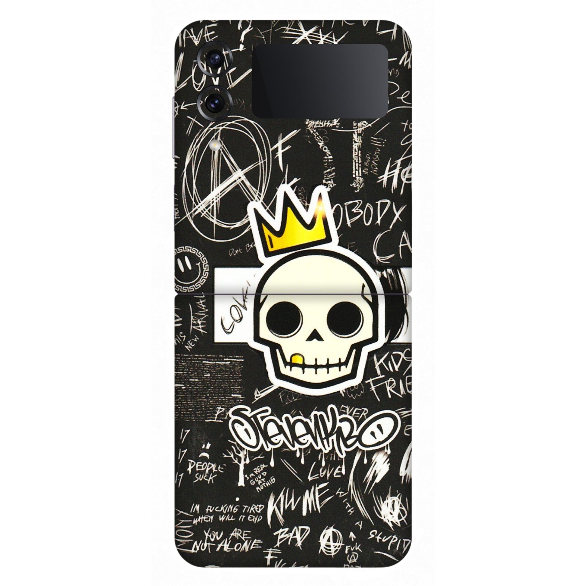 Samsung M/F/Note/Flip and C Phone Skins (All Models) - Funny Skull Black Chalk Grafitti - 3D Embossed Finish (L-22) Samsung Galaxy Z Flip 4