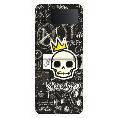 Samsung M/F/Note/Flip and C Phone Skins (All Models) - Funny Skull Black Chalk Grafitti - 3D Embossed Finish (L-22) Samsung Galaxy Z Flip 4