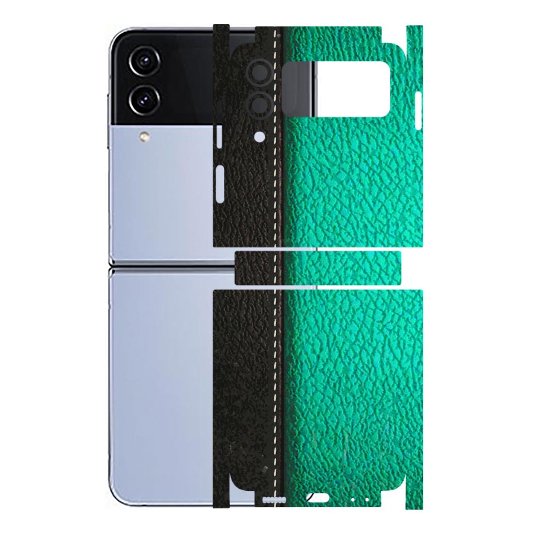 Samsung M/F/Note/Flip and C Phone Skins (All Models) - Black Green Dual Leather Stich - 3D Embossed Finish (L-233) Samsung Galaxy Z Flip 4