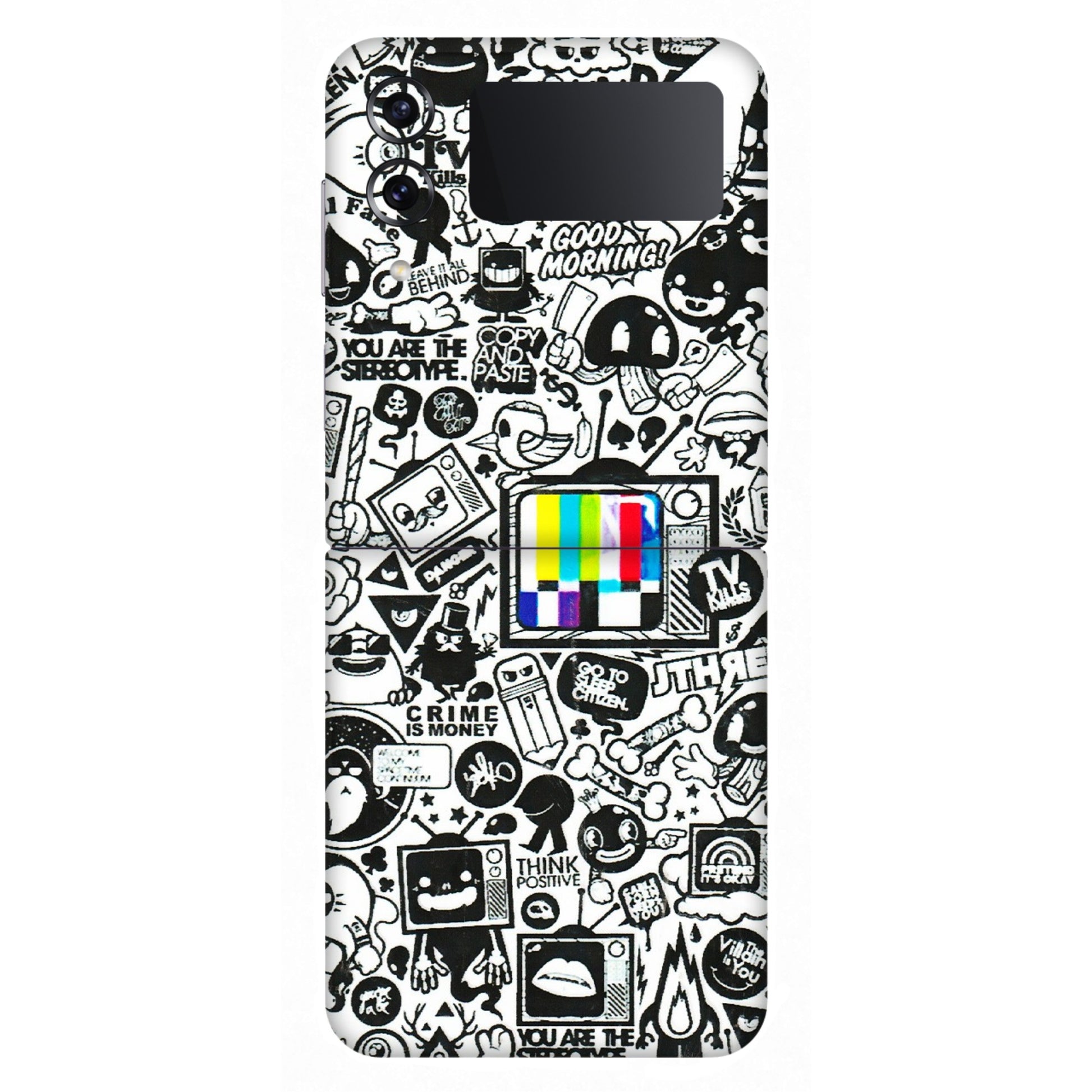 Samsung M/F/Note/Flip and C Phone Skins (All Models) - Doodles Positive Art - 3D Embossed Finish (L-263) Samsung Galaxy Z Flip 4