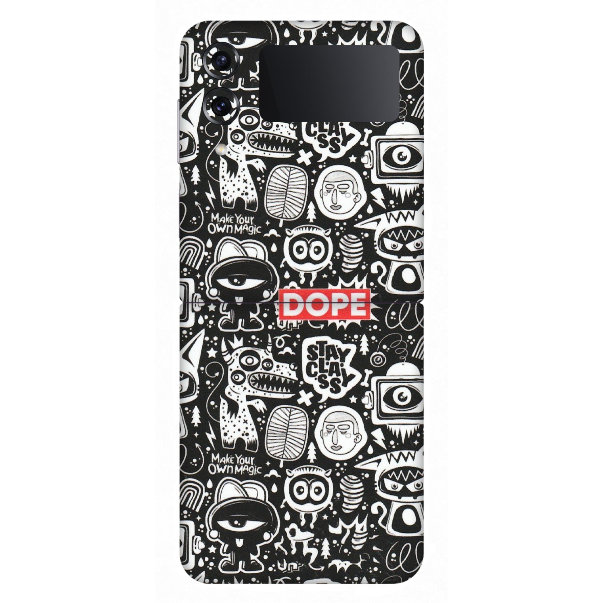 Samsung M/F/Note/Flip and C Phone Skins (All Models) - Dope Stay Classy Black Doodles - Matte Finish (M-126) Samsung Galaxy Z Flip 4
