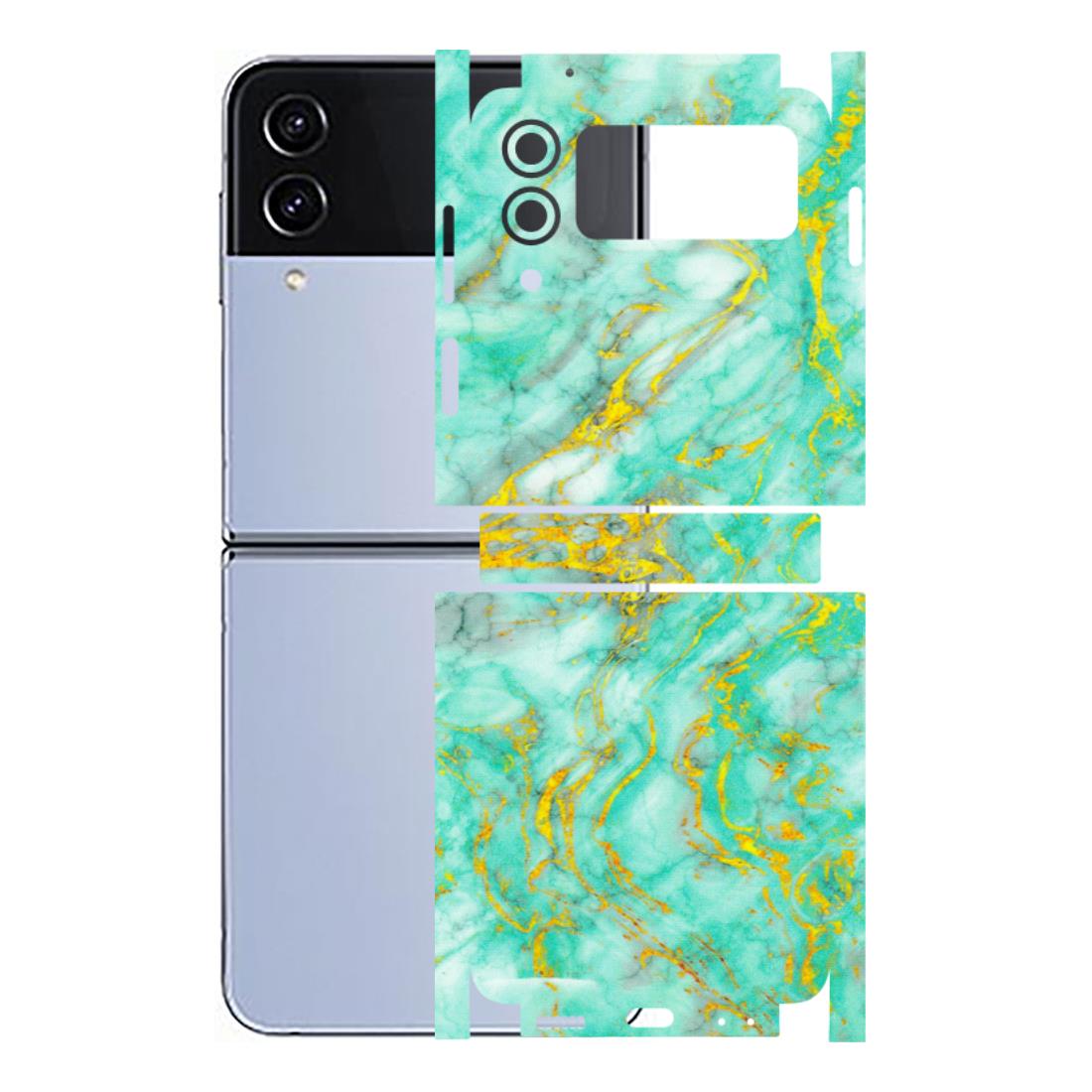 Samsung M/F/Note/Flip and C Phone Skins (All Models) - Green And Gold Marble Feel - Matte Finish (M-16) Samsung Galaxy Z Flip 4