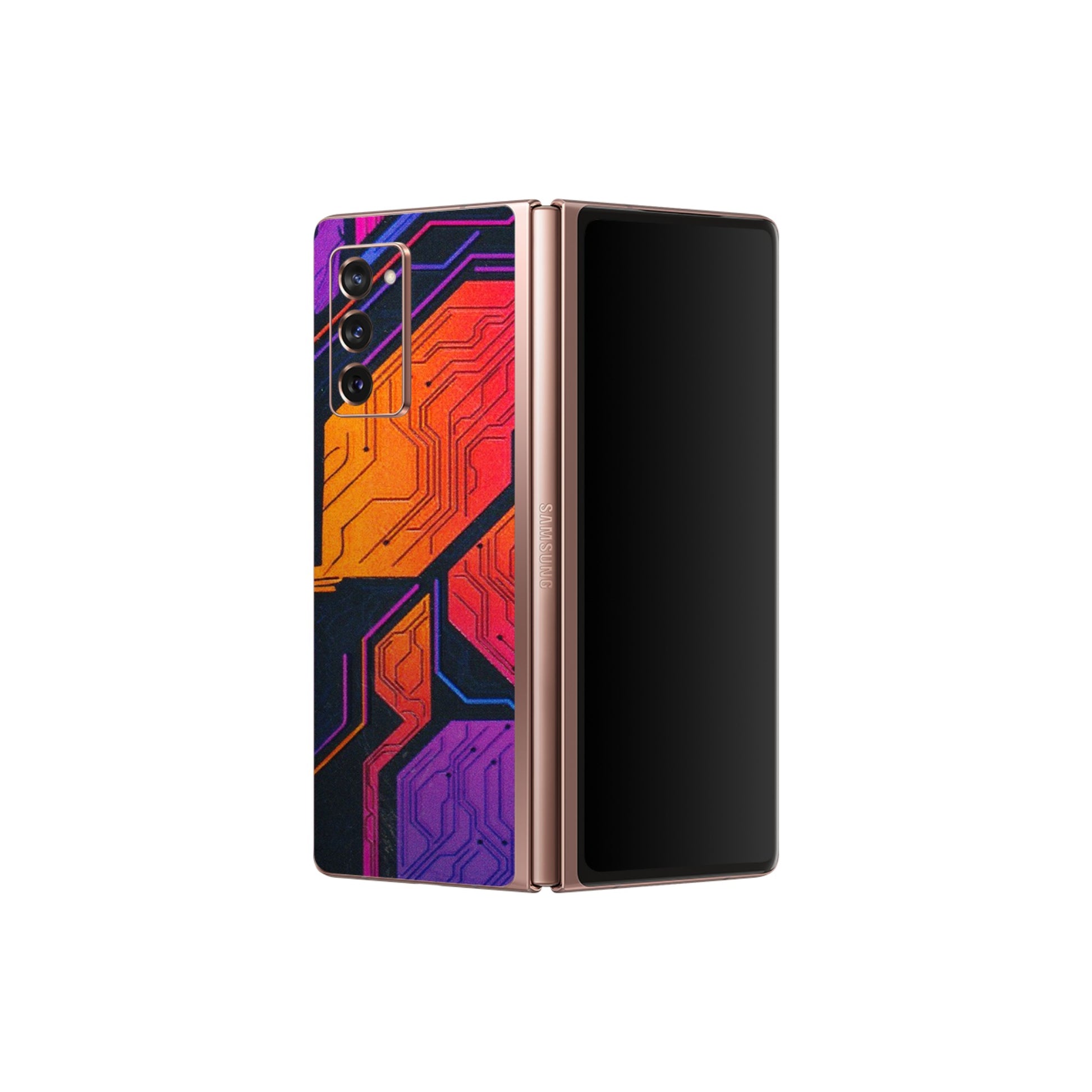 Samsung M/F/Note/Flip and C Phone Skins (All Models) - Tech Circuits Futuristic - 3D Embossed Finish (L-07) Samsung Galaxy Z Fold 2