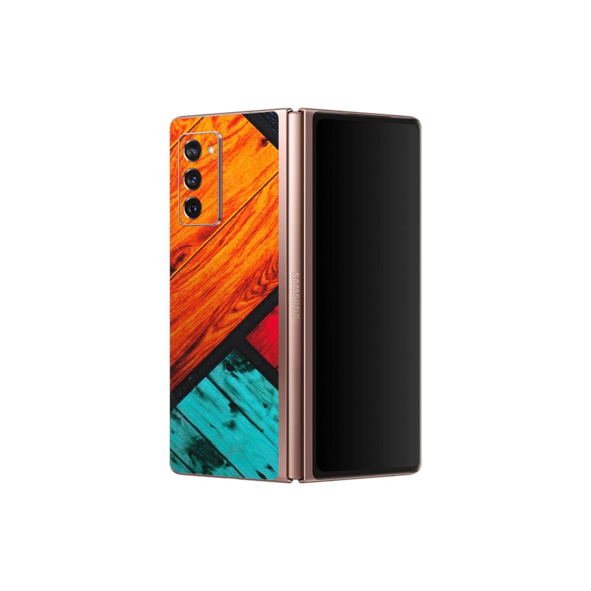 Samsung M/F/Note/Flip and C Phone Skins (All Models) - Colourful Wood Panels Abstract - 3D Embossed Finish (L-09) Samsung Galaxy Z Fold 2