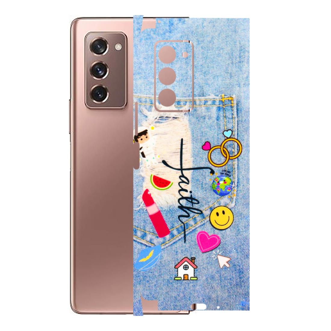 Samsung M/F/Note/Flip and C Phone Skins (All Models) - Denim Jeans Pocket - 3D Embossed Finish (L-134) Samsung Galaxy Z Fold 2
