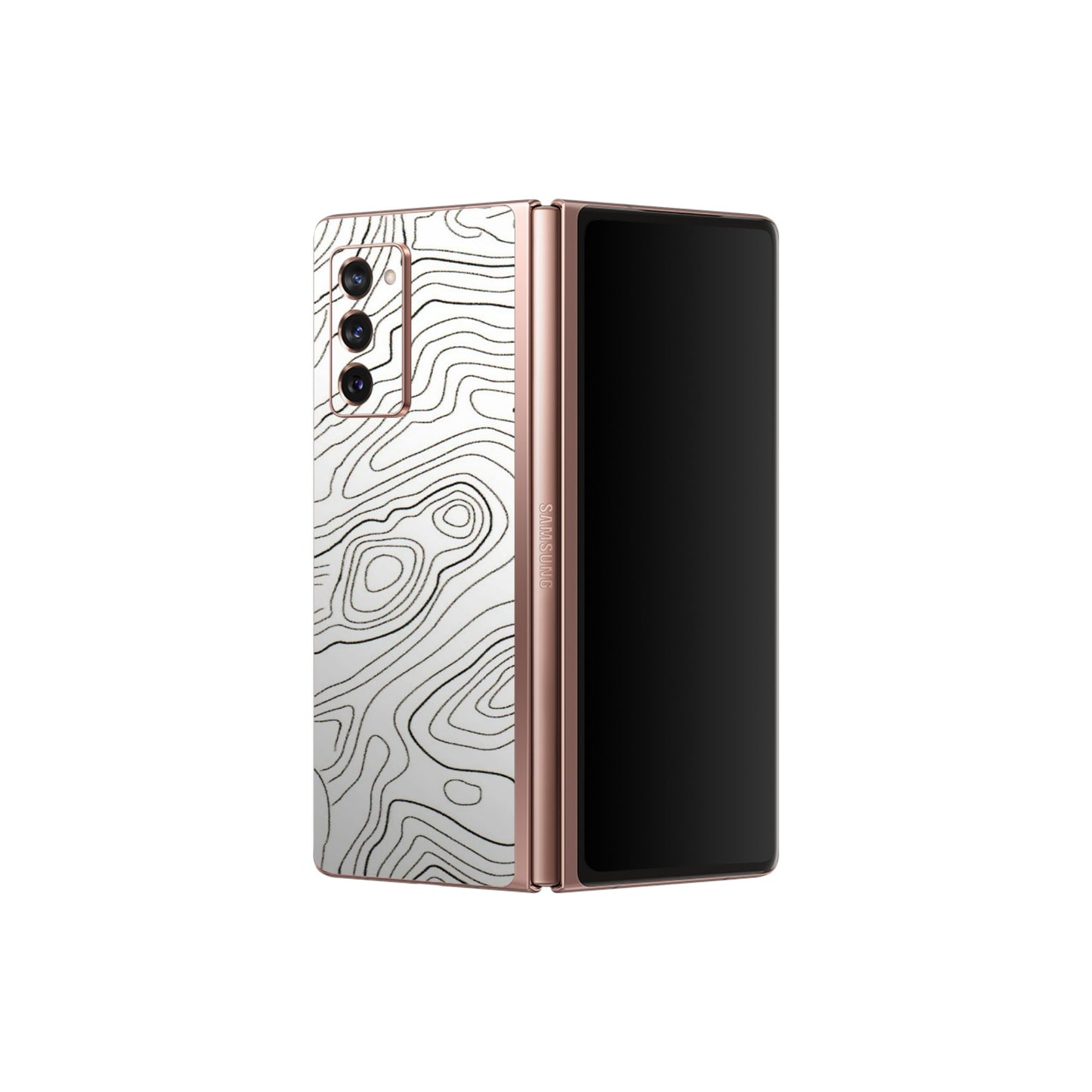 Samsung M/F/Note/Flip and C Phone Skins (All Models) - White Black Swirls - 3D Embossed Finish (L-219) Samsung Galaxy Z Fold 2