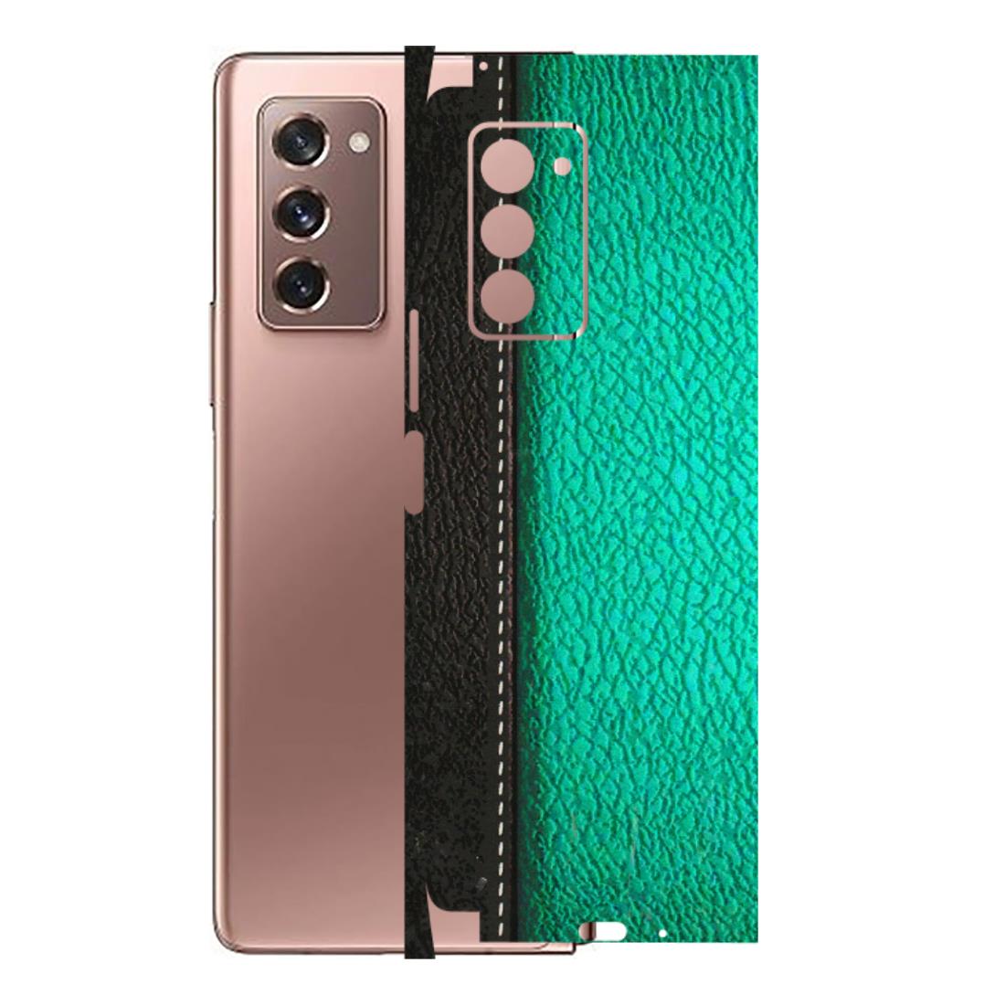 Samsung M/F/Note/Flip and C Phone Skins (All Models) - Black Green Dual Leather Stich - 3D Embossed Finish (L-233) Samsung Galaxy Z Fold 2