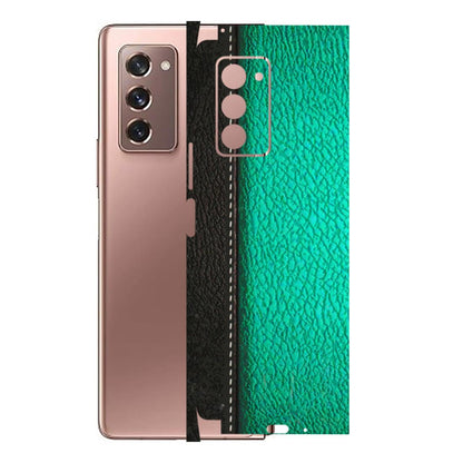 Samsung M/F/Note/Flip and C Phone Skins (All Models) - Black Green Dual Leather Stich - 3D Embossed Finish (L-233) Samsung Galaxy Z Fold 2