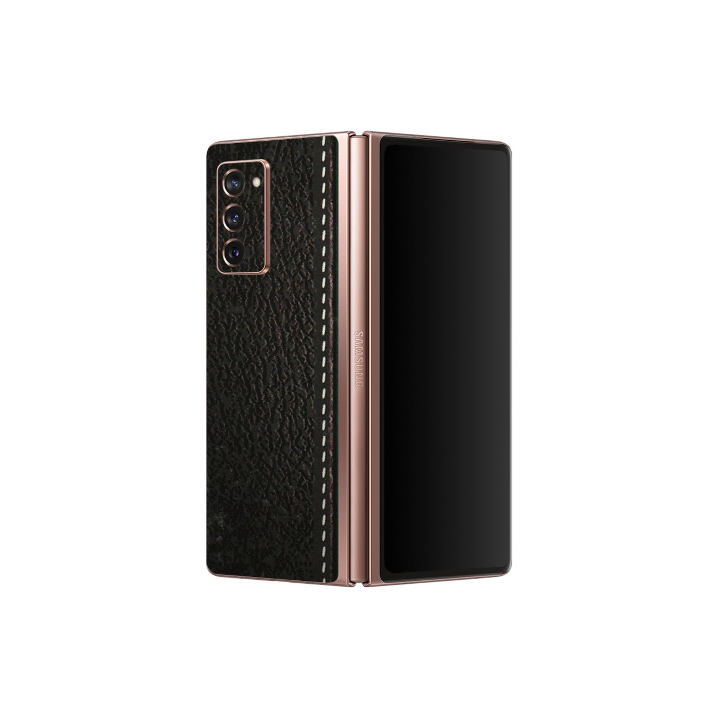 Samsung M/F/Note/Flip and C Phone Skins (All Models) - Black Green Dual Leather Stich - 3D Embossed Finish (L-233) Samsung Galaxy Z Fold 2