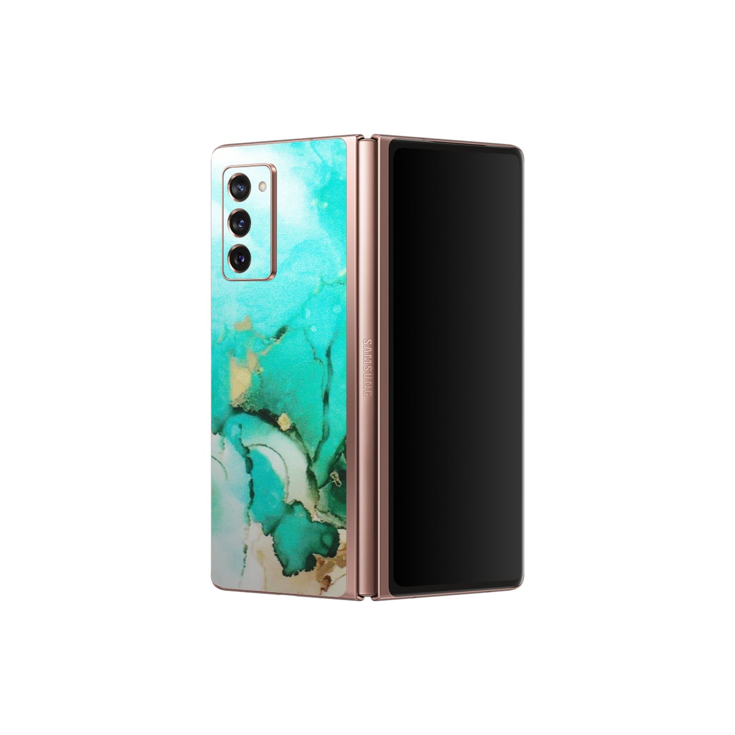Samsung M/F/Note/Flip and C Phone Skins (All Models) - The Blue Gold Marble - Matte Finish (M-124) Samsung Galaxy Z Fold 2