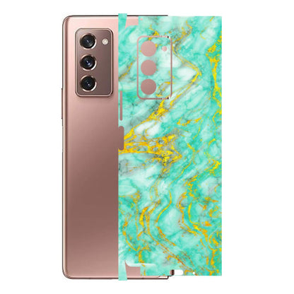 Samsung M/F/Note/Flip and C Phone Skins (All Models) - Green And Gold Marble Feel - Matte Finish (M-16) Samsung Galaxy Z Fold 2