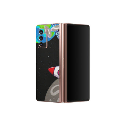 Samsung M/F/Note/Flip and C Phone Skins (All Models) - Astronaut Vibing Toon Running - Matte Finish (M-39) Samsung Galaxy Z Fold 2