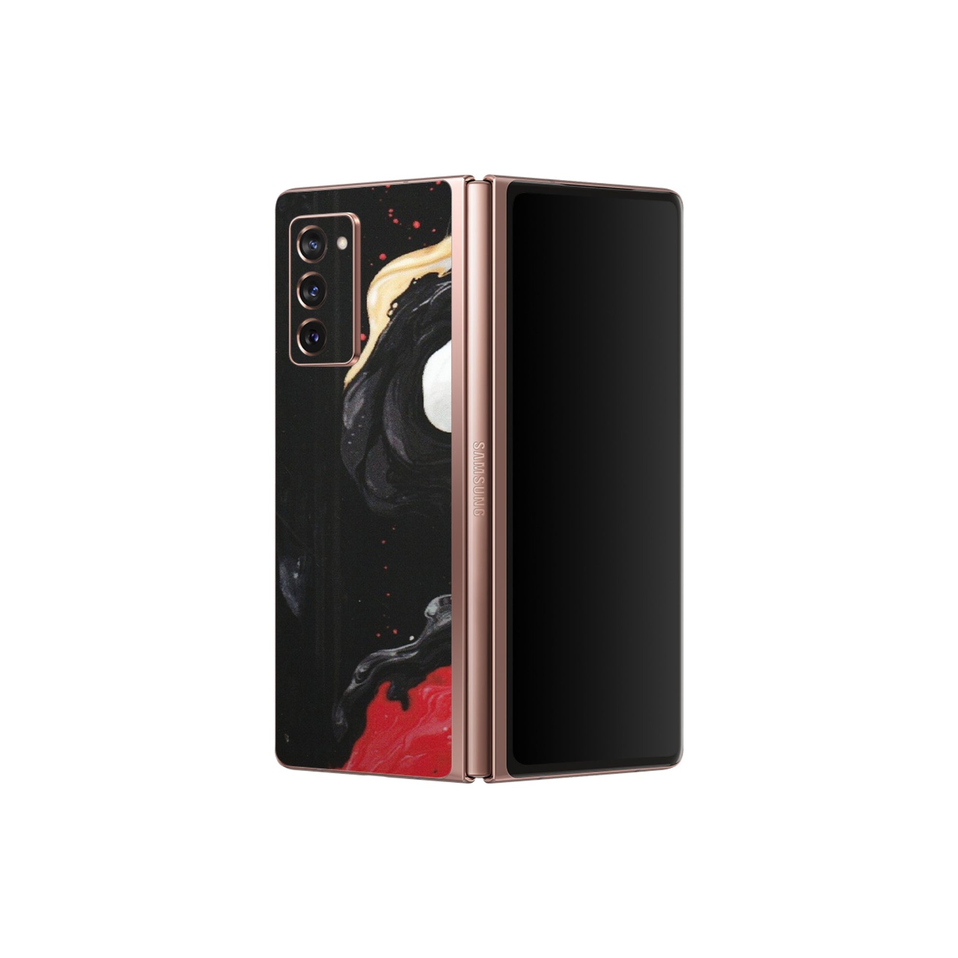 Samsung M/F/Note/Flip and C Phone Skins (All Models) - Black Red White Paint Splash Fusion - Matte Finish (M-56) Samsung Galaxy Z Fold 2