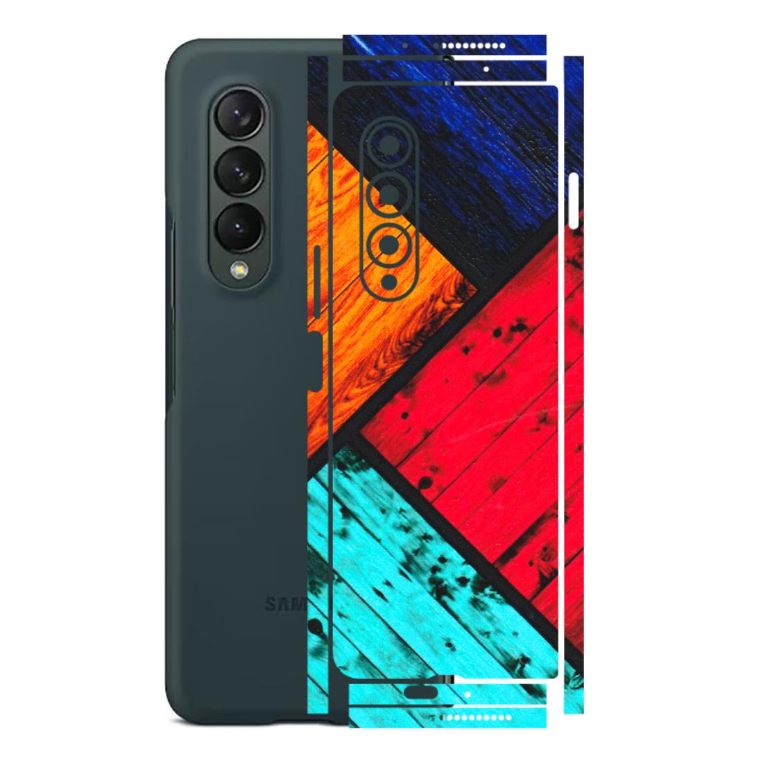 Samsung M/F/Note/Flip and C Phone Skins (All Models) - Colourful Wood Panels Abstract - 3D Embossed Finish (L-09) Samsung Galaxy Z Fold 3