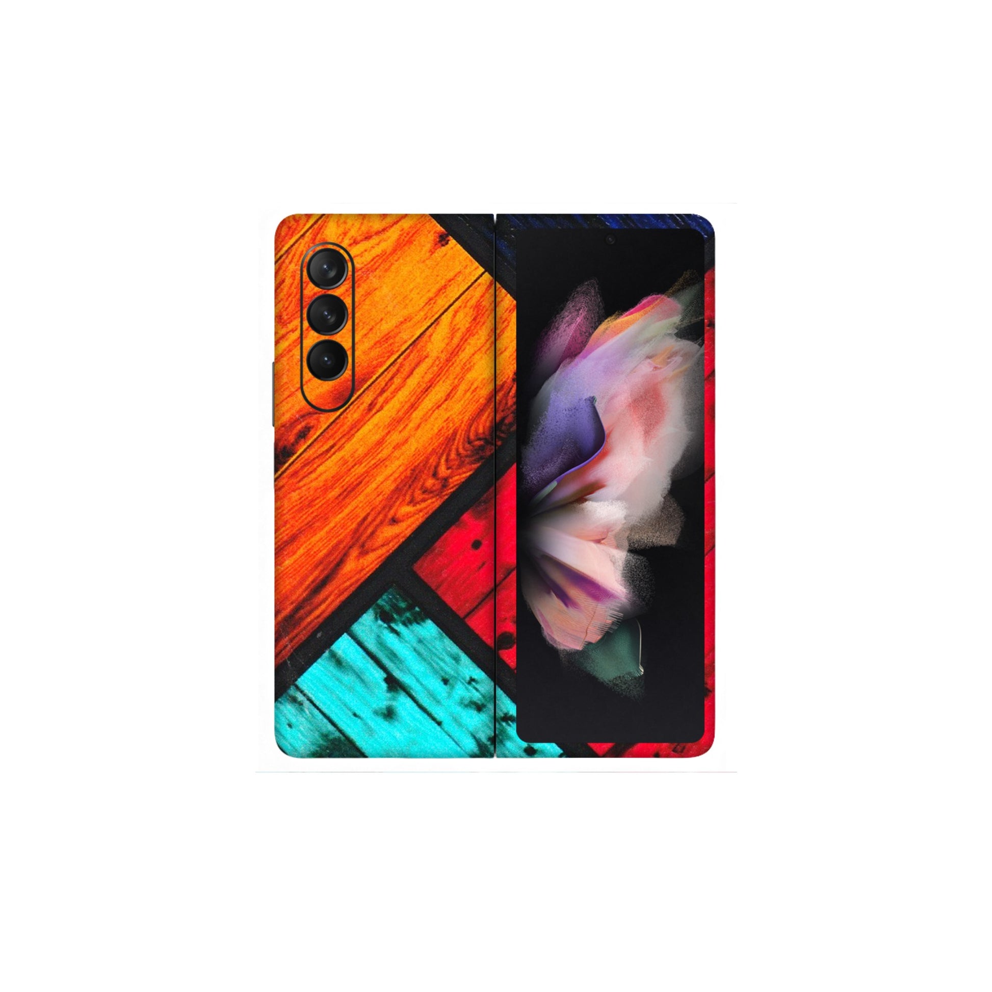 Samsung M/F/Note/Flip and C Phone Skins (All Models) - Colourful Wood Panels Abstract - 3D Embossed Finish (L-09) Samsung Galaxy Z Fold 3