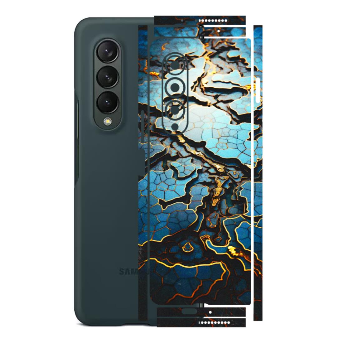 Samsung M/F/Note/Flip and C Phone Skins (All Models) - Blue Gold Abstract - 3D Embossed Finish (L-11) Samsung Galaxy Z Fold 3