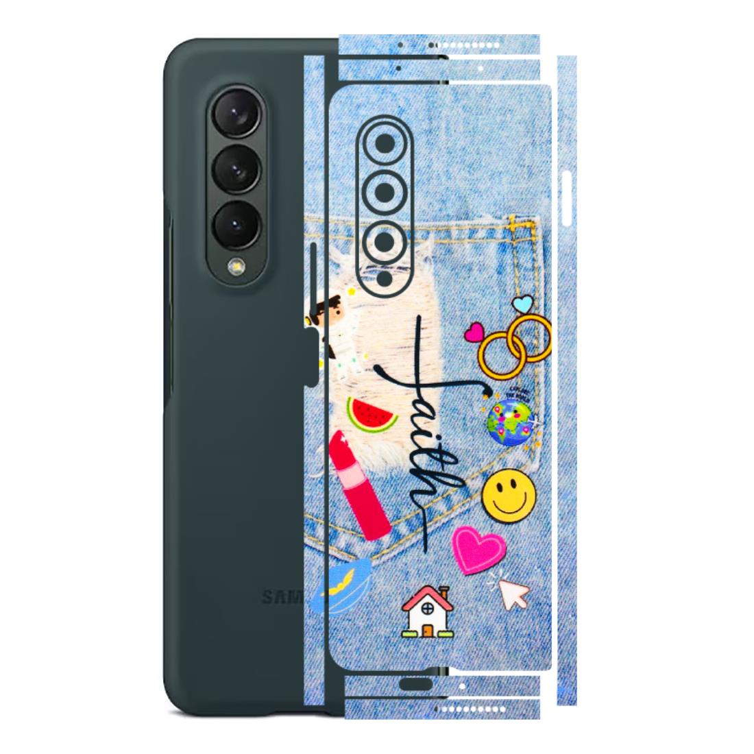 Samsung M/F/Note/Flip and C Phone Skins (All Models) - Denim Jeans Pocket - 3D Embossed Finish (L-134) Samsung Galaxy Z Fold 3
