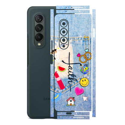 Samsung M/F/Note/Flip and C Phone Skins (All Models) - Denim Jeans Pocket - 3D Embossed Finish (L-134) Samsung Galaxy Z Fold 3