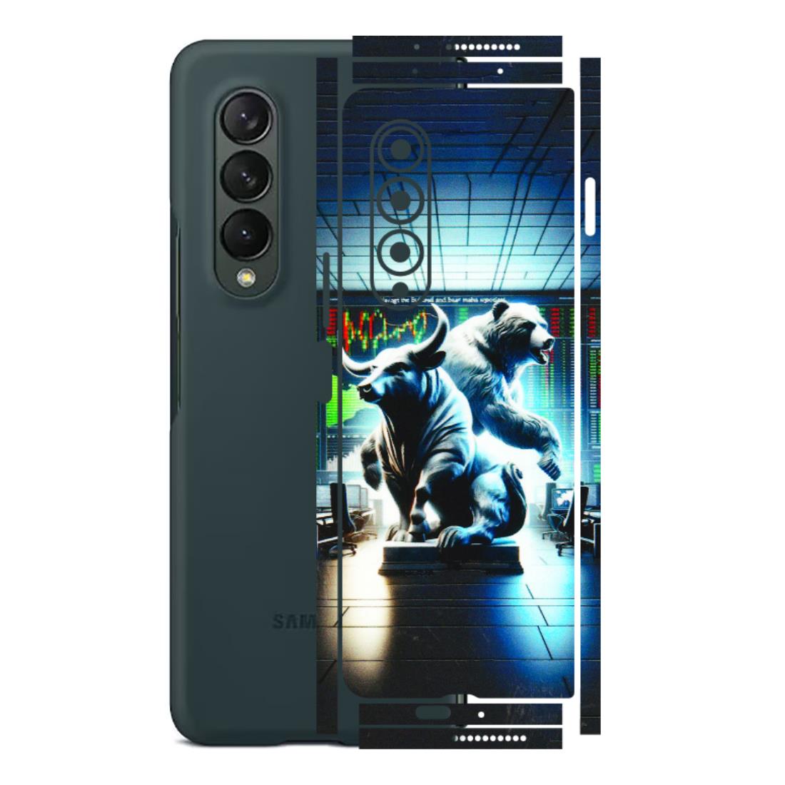 Samsung M/F/Note/Flip and C Phone Skins (All Models) - Stock Market Sensex Bear vs Bulls - 3D Embossed Finish (L-15) Samsung Galaxy Z Fold 3