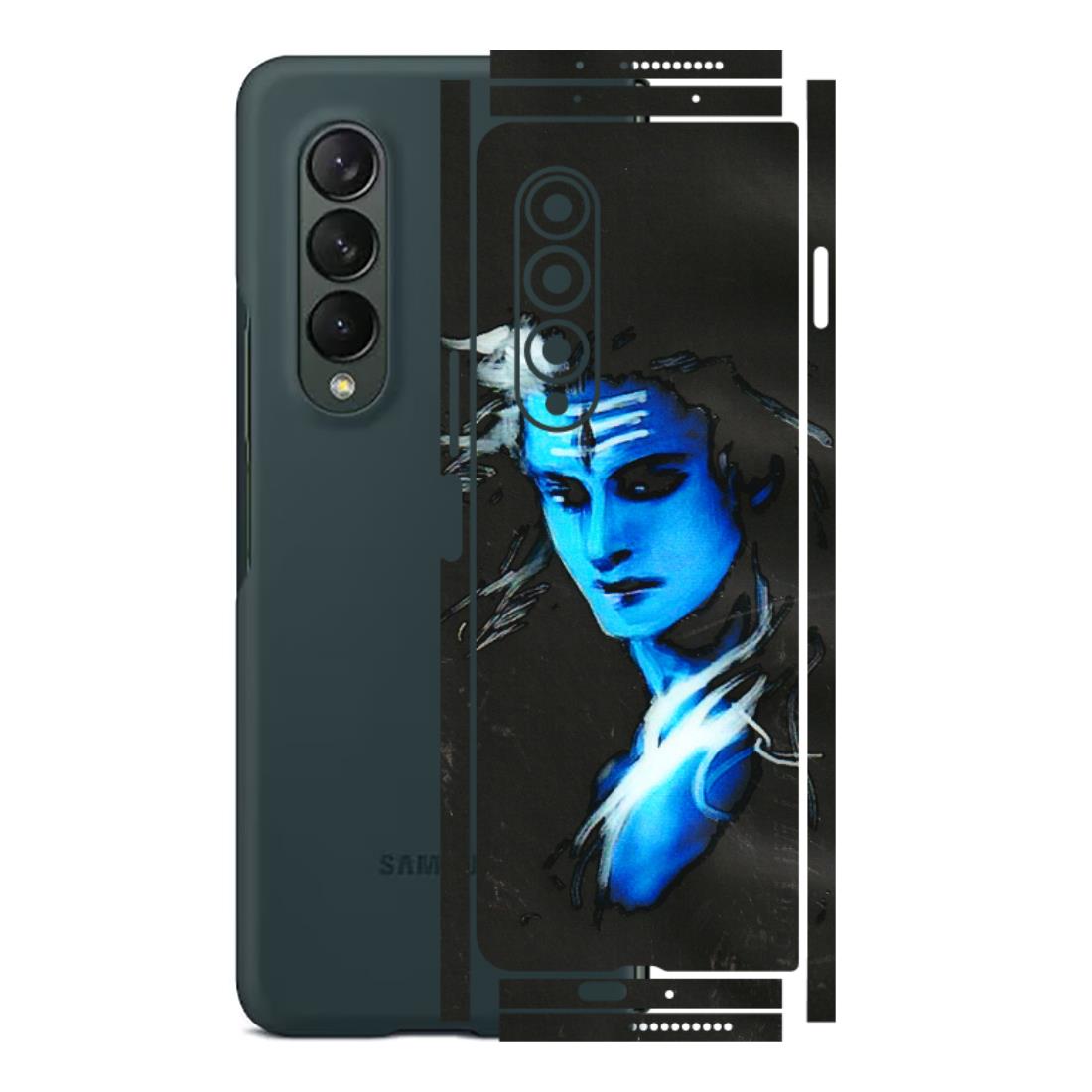 Samsung M/F/Note/Flip and C Phone Skins (All Models) - Har Har Mahadev Blue/Black - 3D Embossed Finish (L-185) Samsung Galaxy Z Fold 3