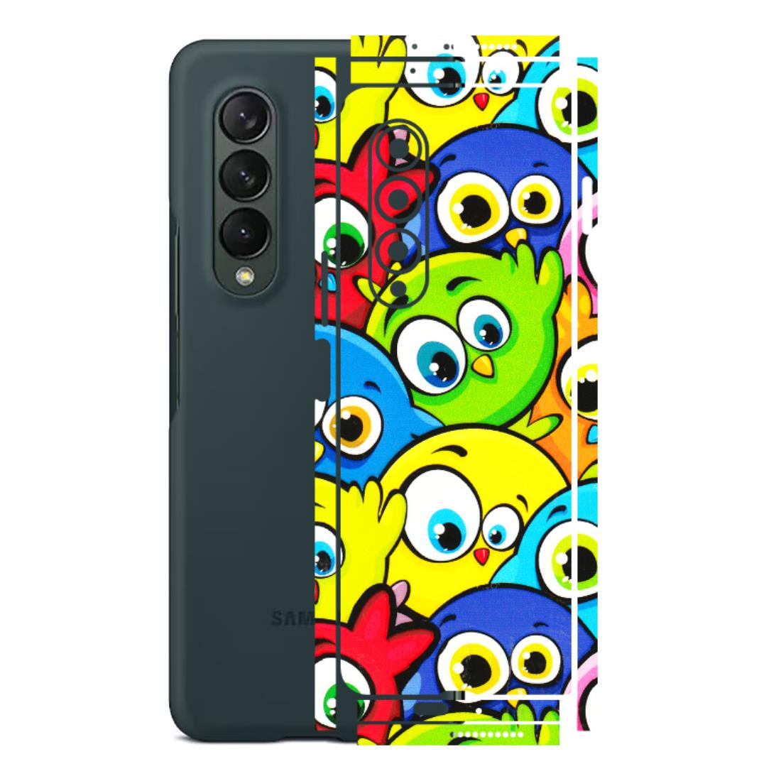 Samsung M/F/Note/Flip and C Phone Skins (All Models) - Cute Fluffy Birds - 3D Embossed Finish (L-213) Samsung Galaxy Z Fold 3