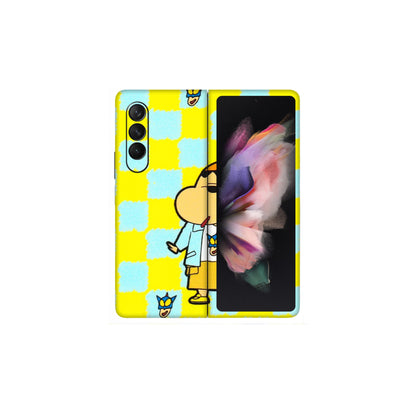 Samsung M/F/Note/Flip and C Phone Skins (All Models) - Yellow Blue Shinchan Cute - 3D Embossed Finish (L-221) Samsung Galaxy Z Fold 3