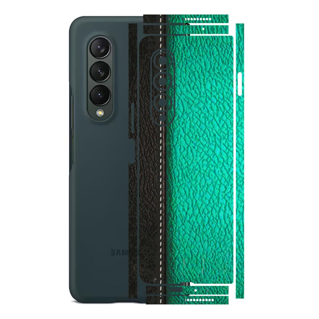 Samsung M/F/Note/Flip and C Phone Skins (All Models) - Black Green Dual Leather Stich - 3D Embossed Finish (L-233) Samsung Galaxy Z Fold 3