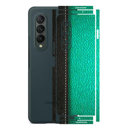 Samsung M/F/Note/Flip and C Phone Skins (All Models) - Black Green Dual Leather Stich - 3D Embossed Finish (L-233) Samsung Galaxy Z Fold 3