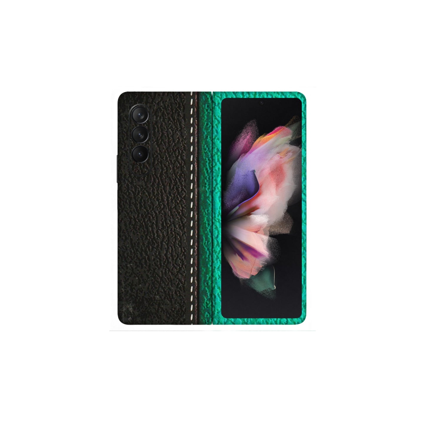 Samsung M/F/Note/Flip and C Phone Skins (All Models) - Black Green Dual Leather Stich - 3D Embossed Finish (L-233) Samsung Galaxy Z Fold 3