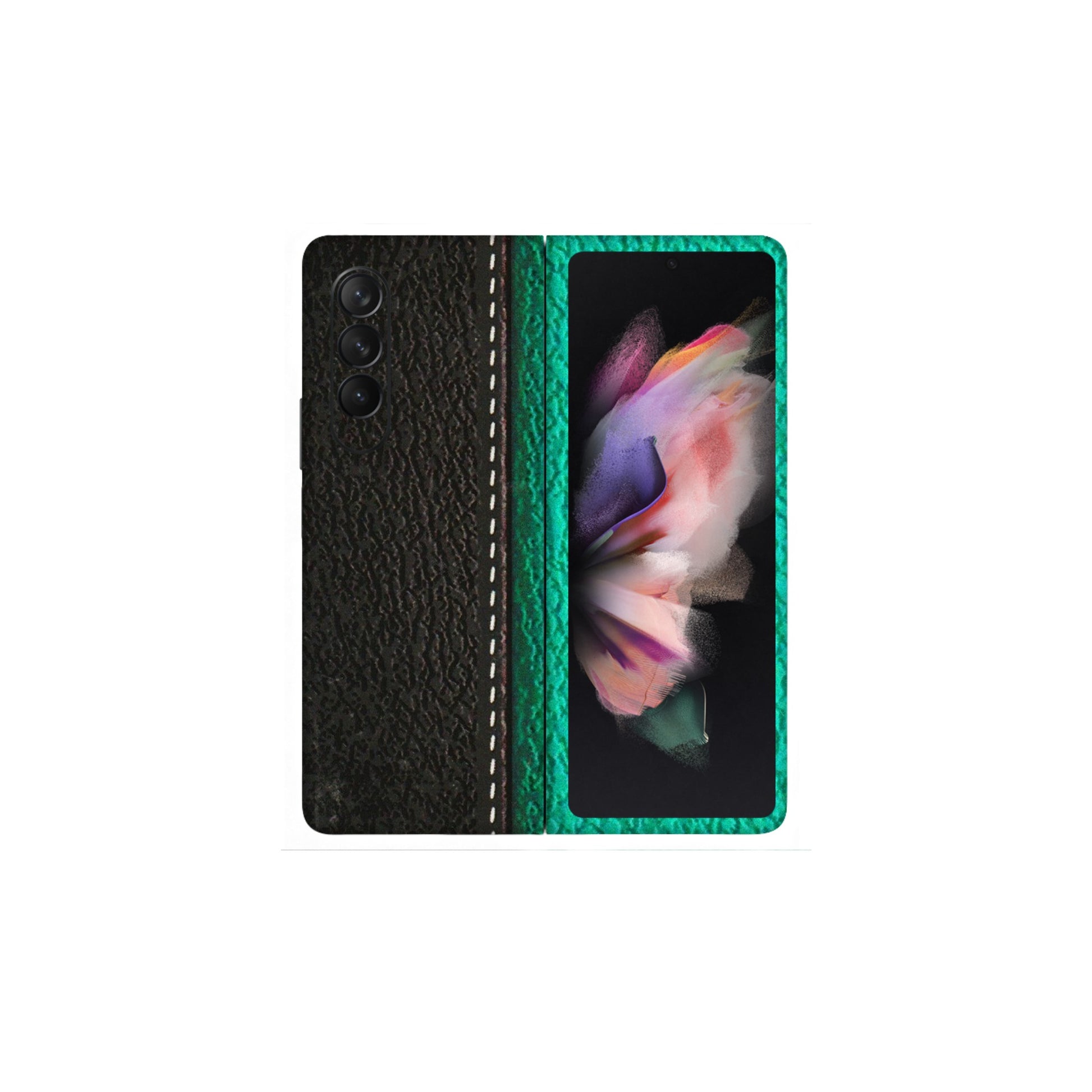 Samsung M/F/Note/Flip and C Phone Skins (All Models) - Black Green Dual Leather Stich - 3D Embossed Finish (L-233) Samsung Galaxy Z Fold 3