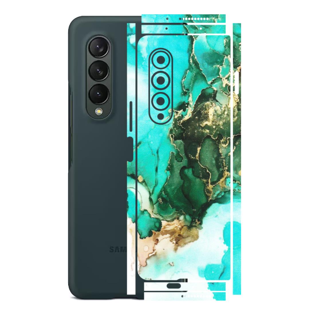 Samsung M/F/Note/Flip and C Phone Skins (All Models) - The Blue Gold Marble - Matte Finish (M-124) Samsung Galaxy Z Fold 3