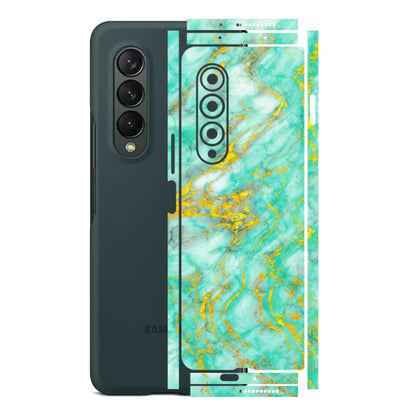 Samsung M/F/Note/Flip and C Phone Skins (All Models) - Green And Gold Marble Feel - Matte Finish (M-16) Samsung Galaxy Z Fold 3