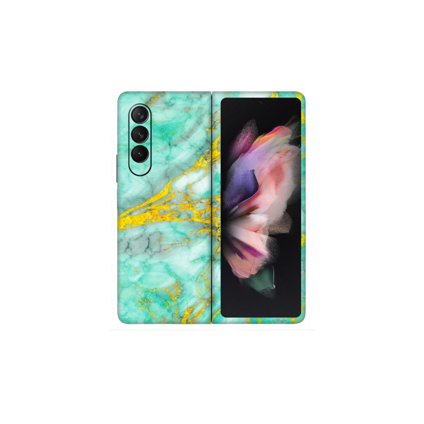 Samsung M/F/Note/Flip and C Phone Skins (All Models) - Green And Gold Marble Feel - Matte Finish (M-16) Samsung Galaxy Z Fold 3