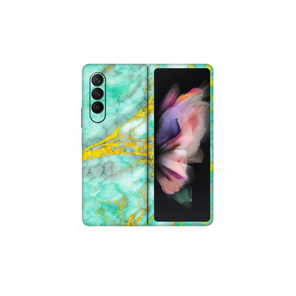 Samsung M/F/Note/Flip and C Phone Skins (All Models) - Green And Gold Marble Feel - Matte Finish (M-16) Samsung Galaxy Z Fold 3
