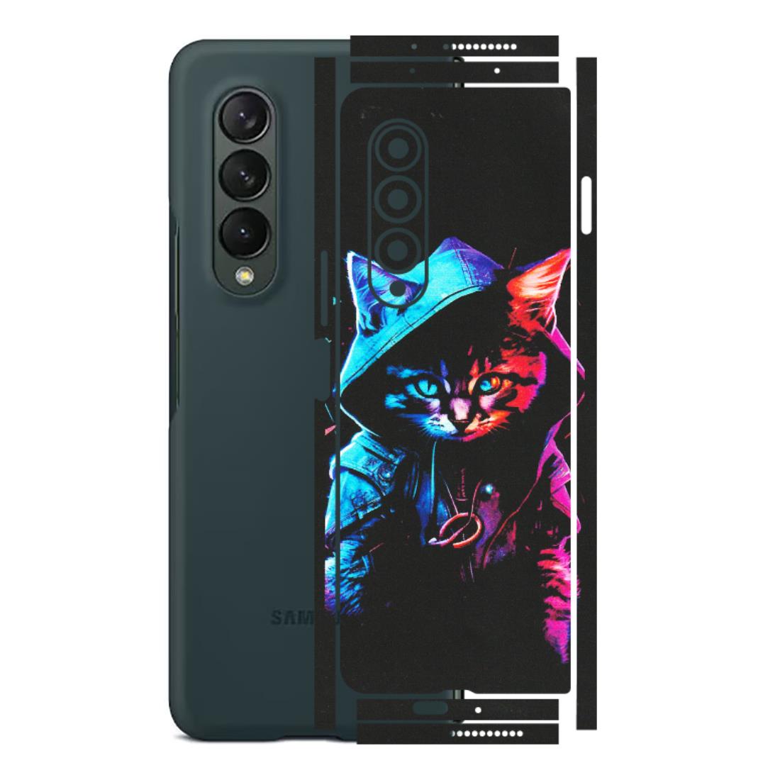 Samsung M/F/Note/Flip and C Phone Skins (All Models) - Cyberpunk Cat - Matte Finish (M-45) Samsung Galaxy Z Fold 3