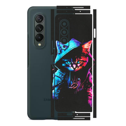 Samsung M/F/Note/Flip and C Phone Skins (All Models) - Cyberpunk Cat - Matte Finish (M-45) Samsung Galaxy Z Fold 3