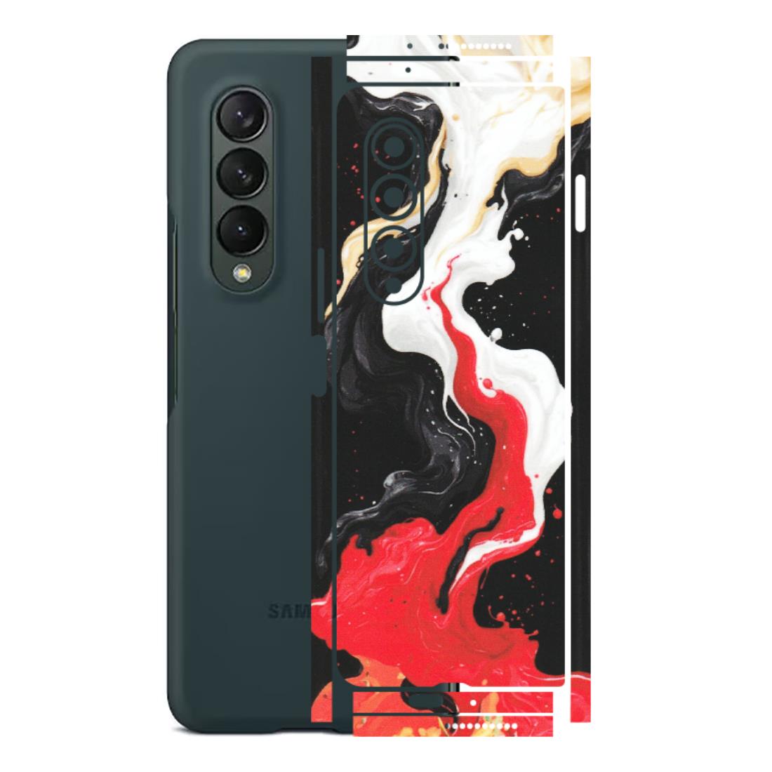 Samsung M/F/Note/Flip and C Phone Skins (All Models) - Black Red White Paint Splash Fusion - Matte Finish (M-56) Samsung Galaxy Z Fold 3