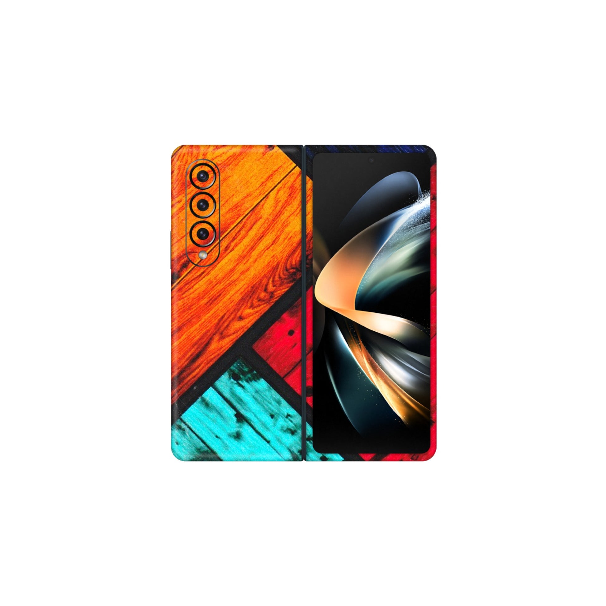 Samsung M/F/Note/Flip and C Phone Skins (All Models) - Colourful Wood Panels Abstract - 3D Embossed Finish (L-09) Samsung Galaxy Z Fold 4