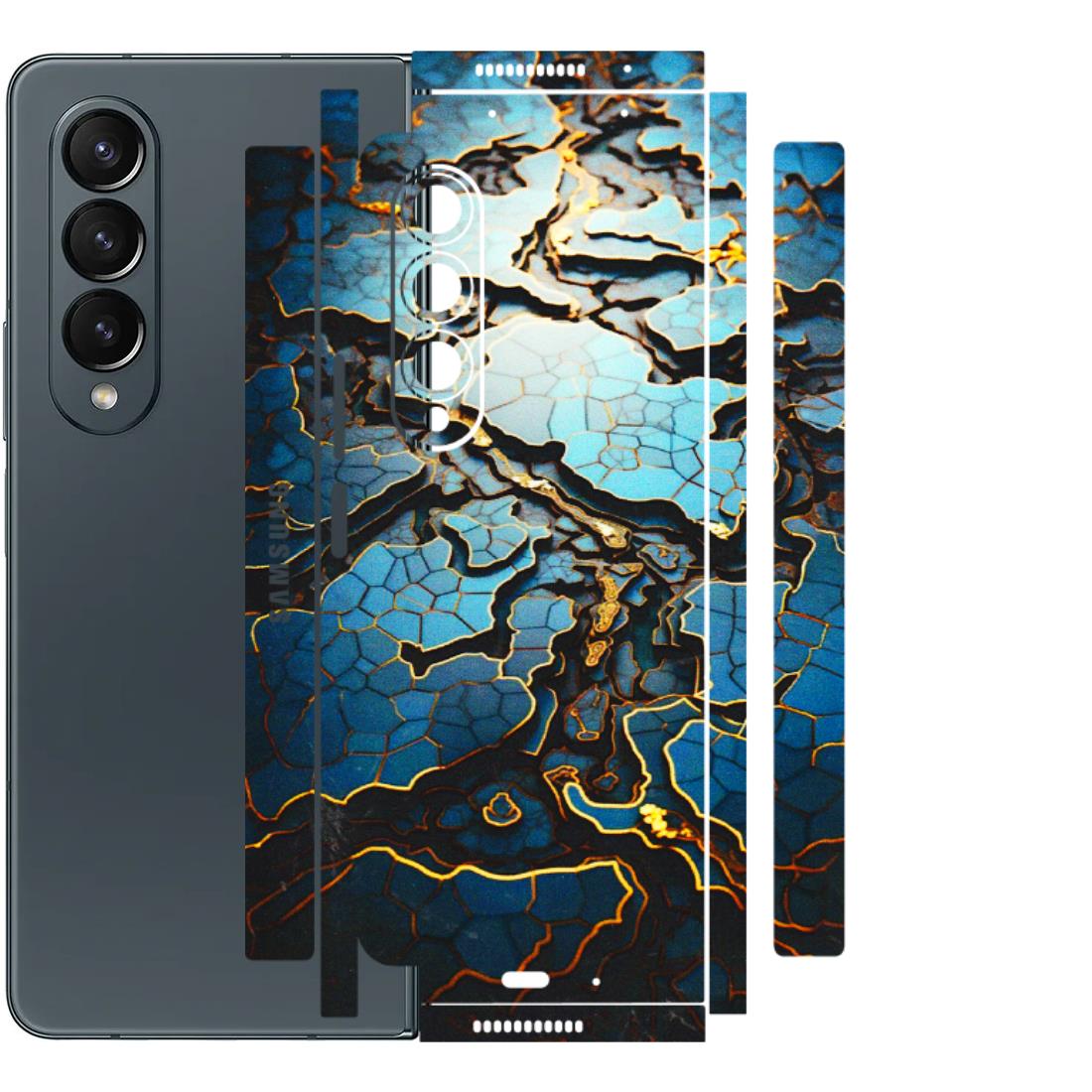 Samsung M/F/Note/Flip and C Phone Skins (All Models) - Blue Gold Abstract - 3D Embossed Finish (L-11) Samsung Galaxy Z Fold 4