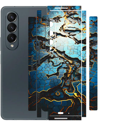Samsung M/F/Note/Flip and C Phone Skins (All Models) - Blue Gold Abstract - 3D Embossed Finish (L-11) Samsung Galaxy Z Fold 4
