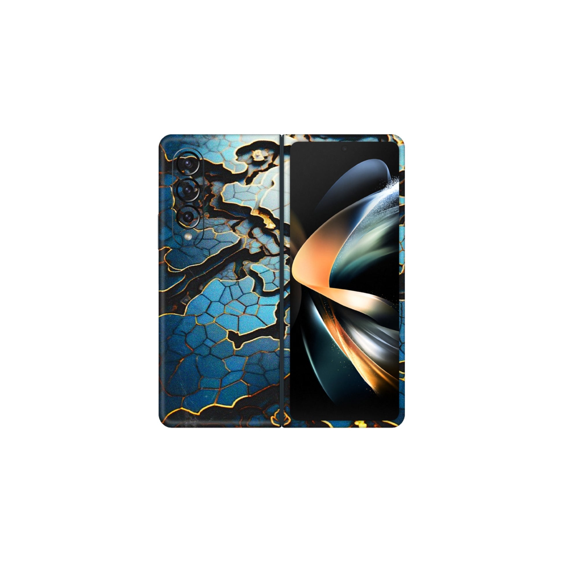 Samsung M/F/Note/Flip and C Phone Skins (All Models) - Blue Gold Abstract - 3D Embossed Finish (L-11) Samsung Galaxy Z Fold 4